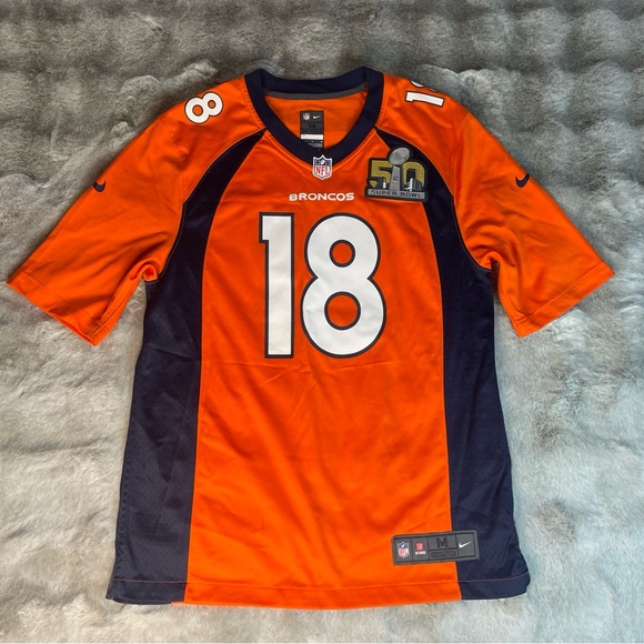 Nike Payton Manning 50 Super Bowl Orange and Navy Jersey